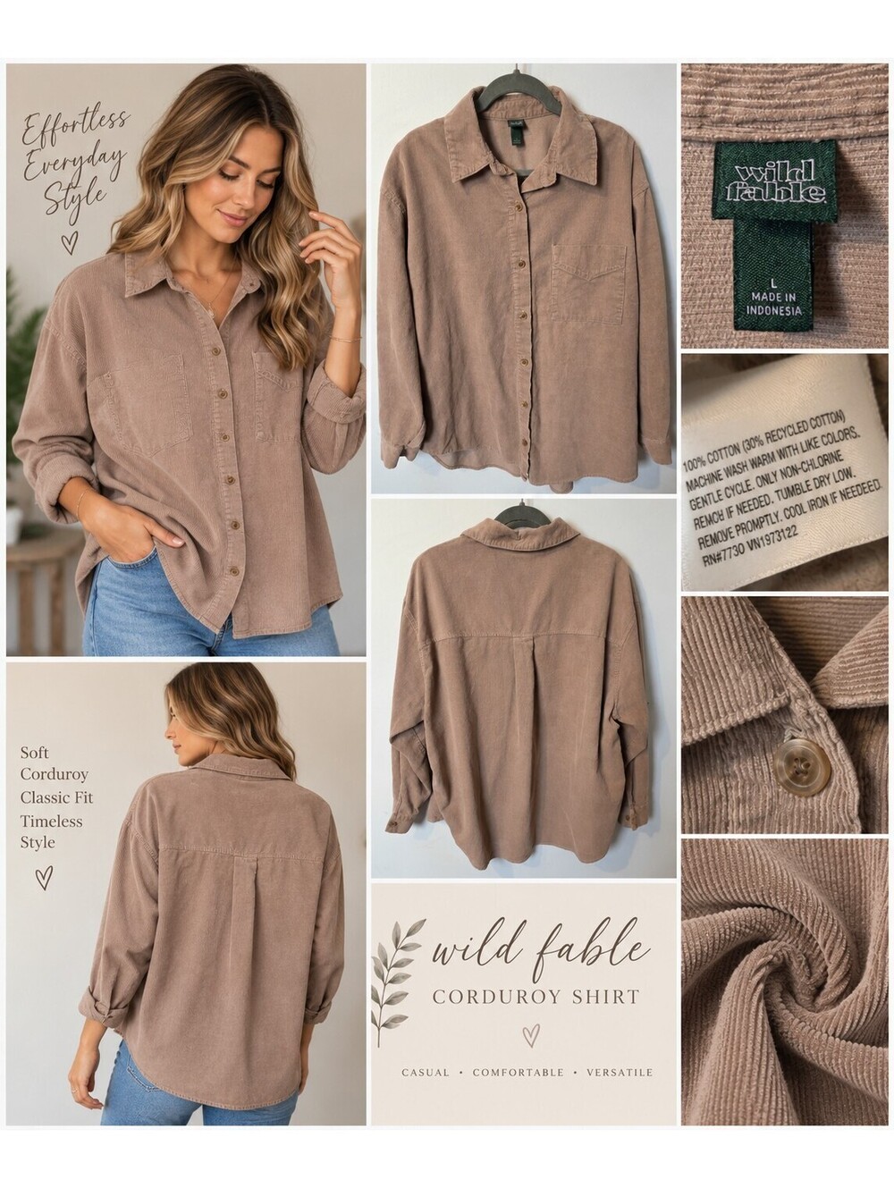 Wild Fable Taupe Corduroy Button Front Shirt